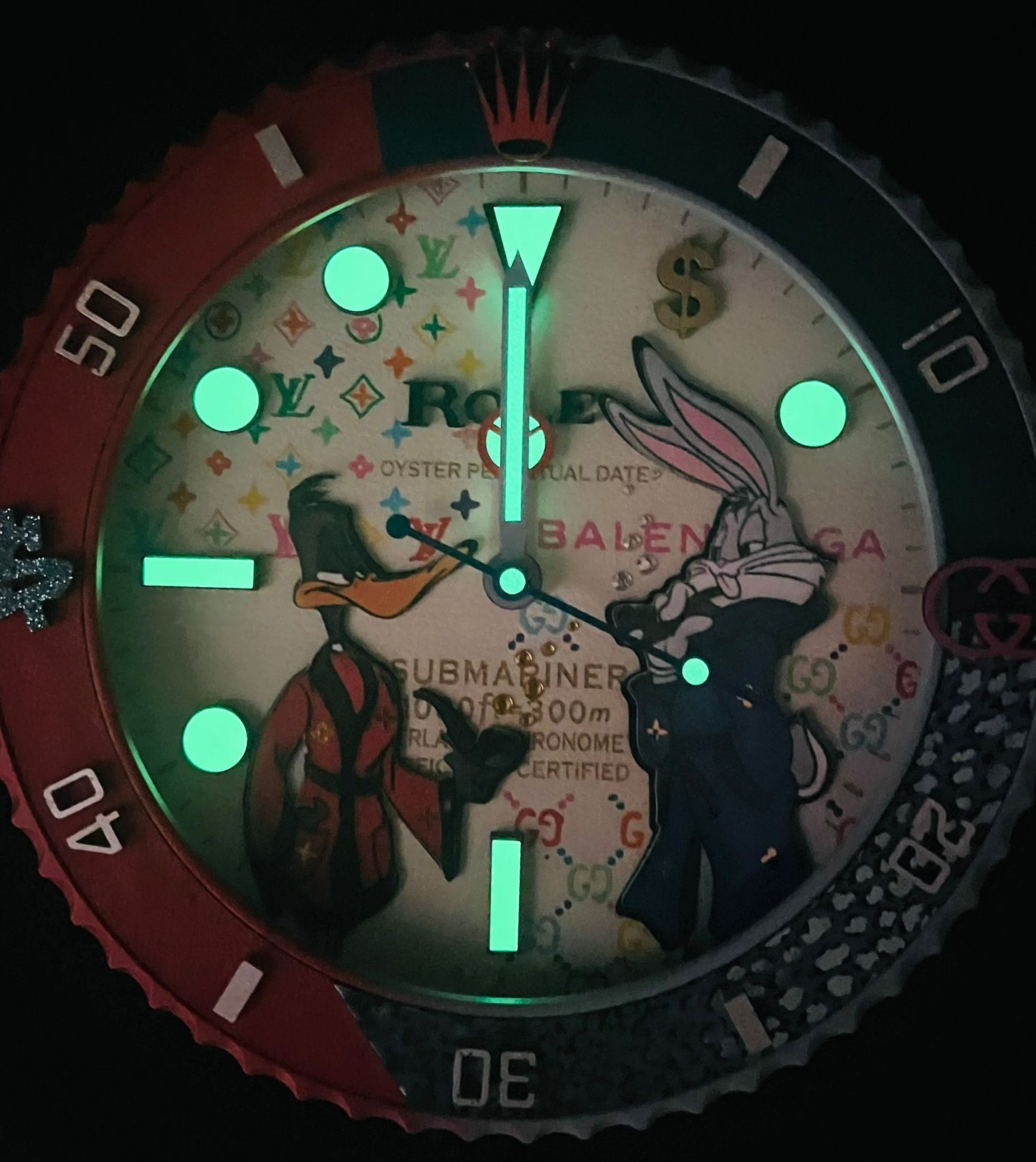 Orologio Custom Submariner Bugs Bunny and Daffy Duck da muro