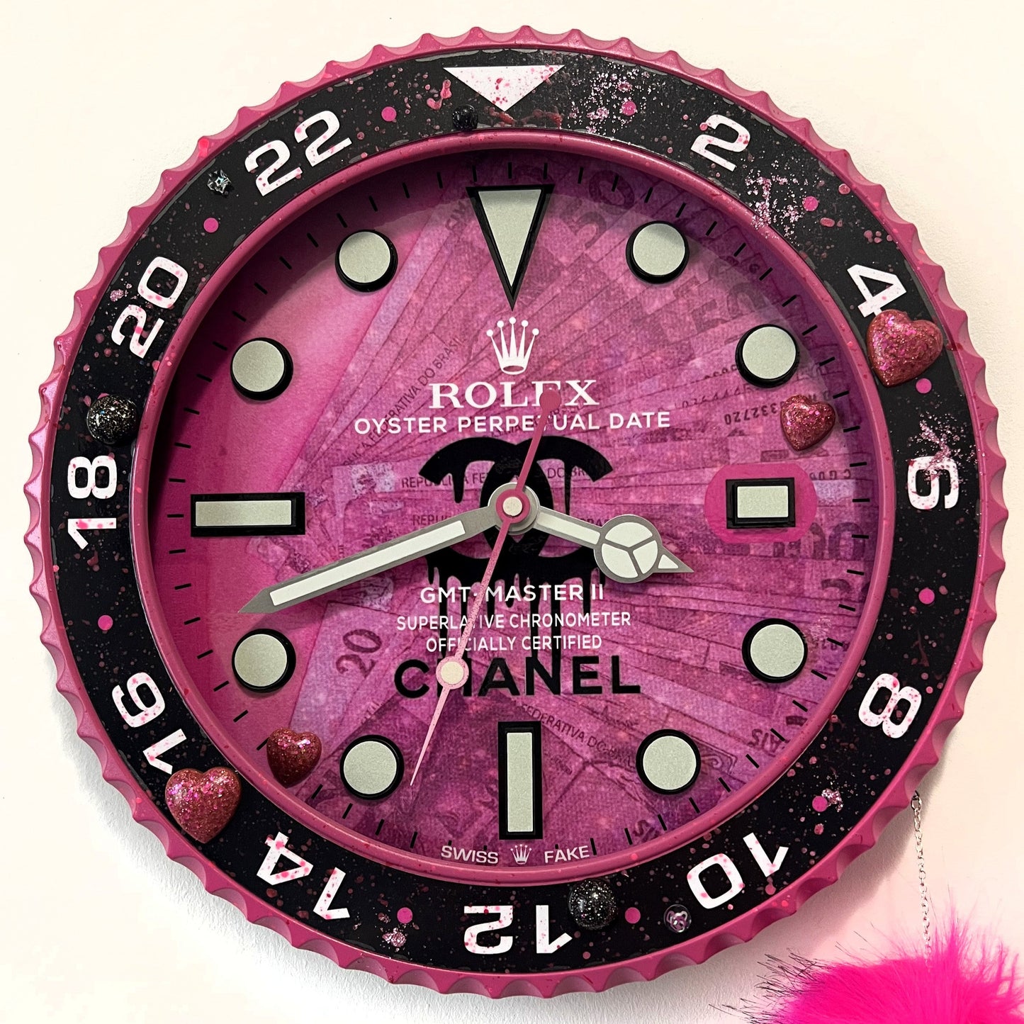 Orologio Gmt Pink Plush Custom da muro