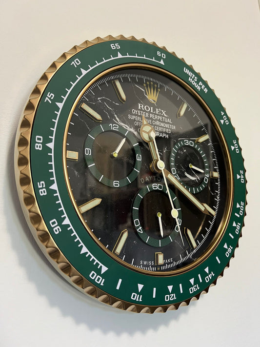 Orologio Day Green Gold Marble Custom da Parete